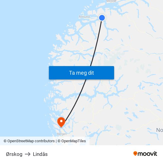 Ørskog to Lindås map