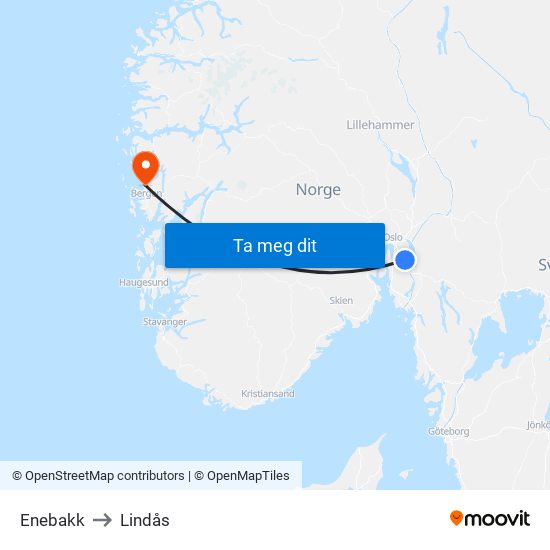 Enebakk to Lindås map