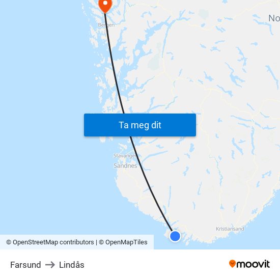 Farsund to Lindås map