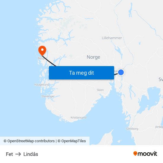 Fet to Lindås map