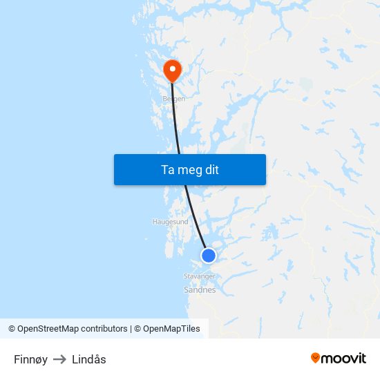 Finnøy to Lindås map