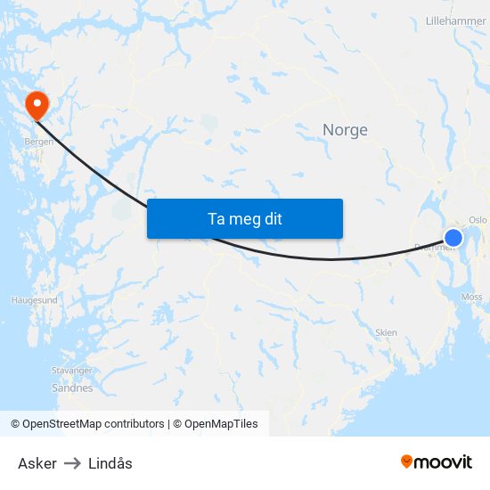 Asker to Lindås map