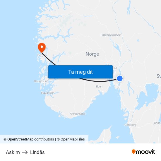 Askim to Lindås map
