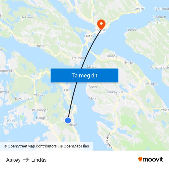 Askøy to Lindås map