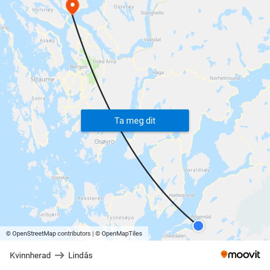 Kvinnherad to Lindås map