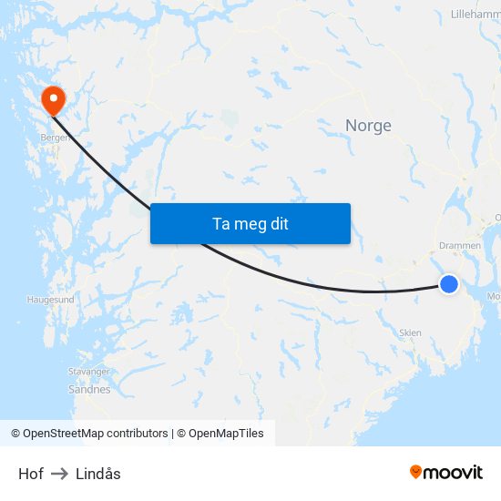 Hof to Lindås map