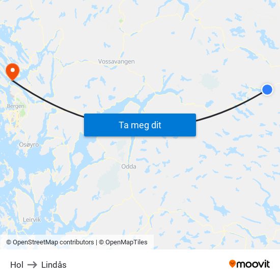 Hol to Lindås map