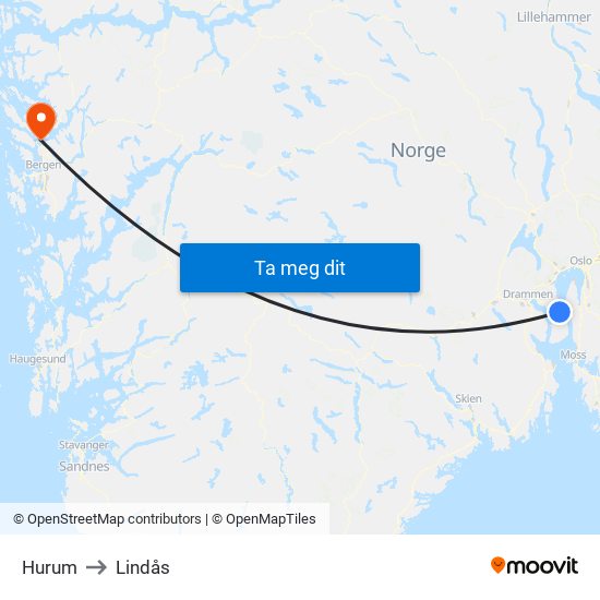 Hurum to Lindås map