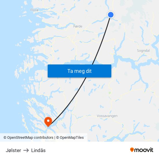 Jølster to Lindås map