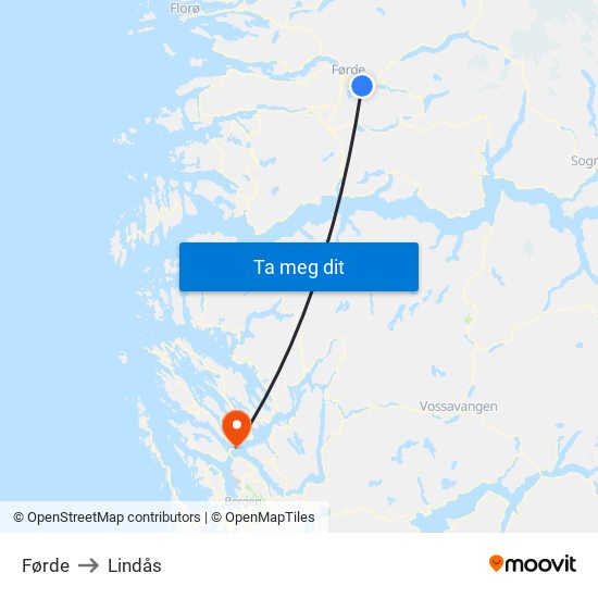 Førde to Lindås map