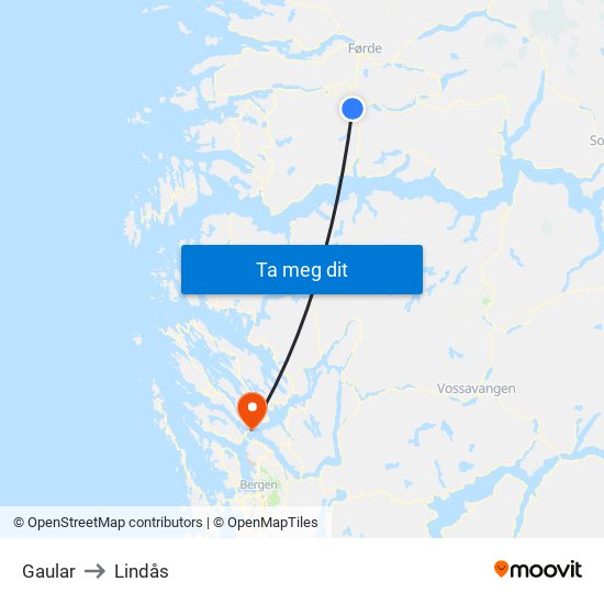 Gaular to Lindås map