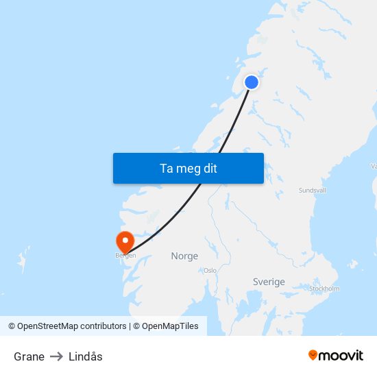 Grane to Lindås map