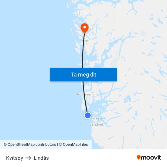 Kvitsøy to Lindås map