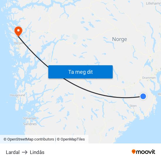 Lardal to Lindås map