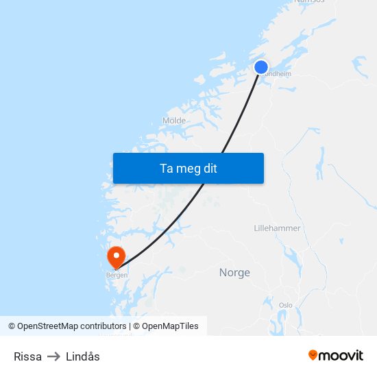 Rissa to Lindås map