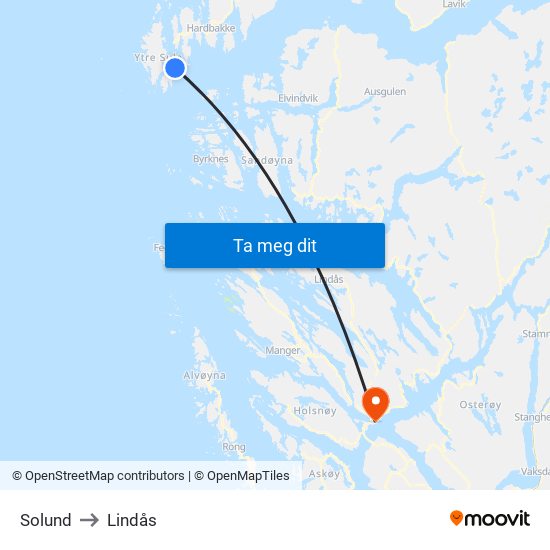 Solund to Lindås map