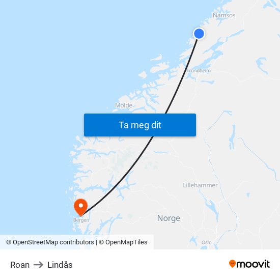 Roan to Lindås map
