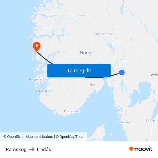 Rømskog to Lindås map