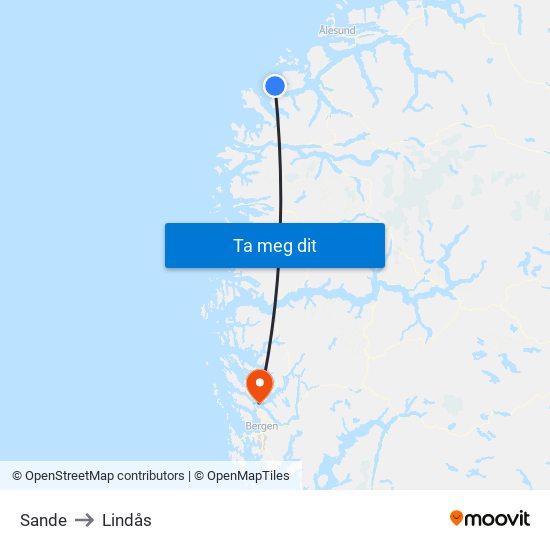 Sande to Lindås map