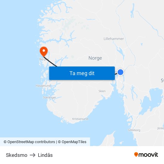 Skedsmo to Lindås map