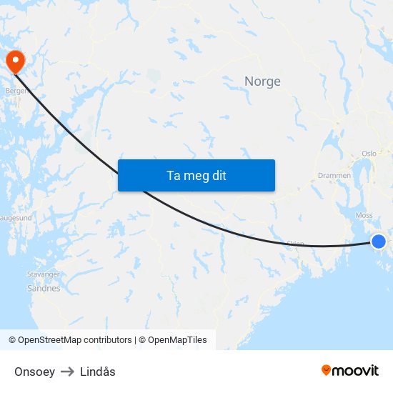 Onsoey to Lindås map