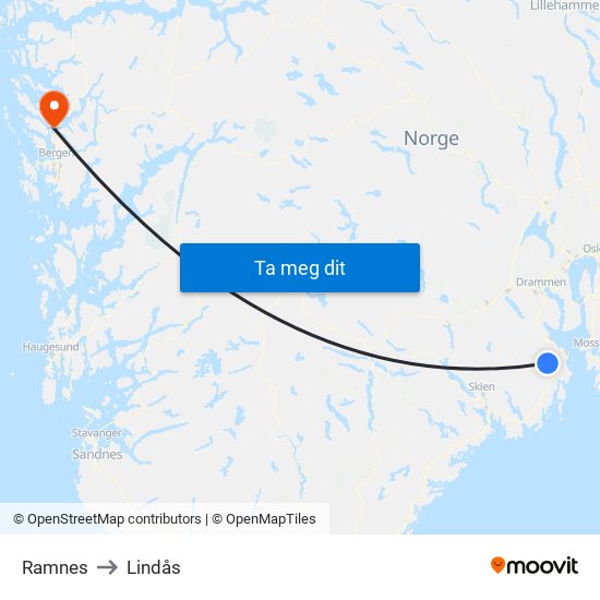 Ramnes to Lindås map