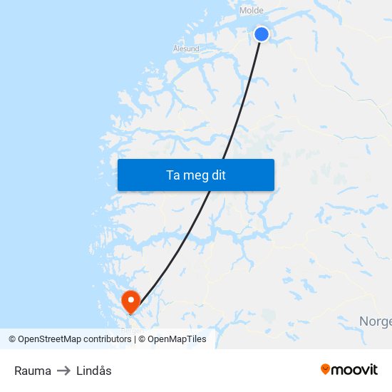 Rauma to Lindås map