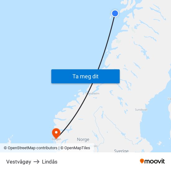 Vestvågøy to Lindås map