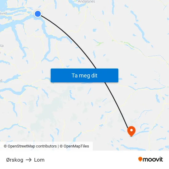 Ørskog to Lom map