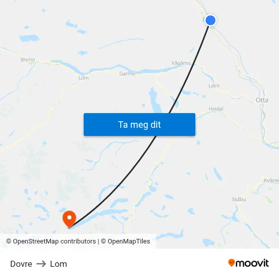 Dovre to Lom map