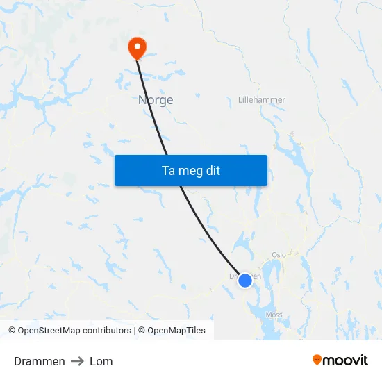 Drammen to Lom map