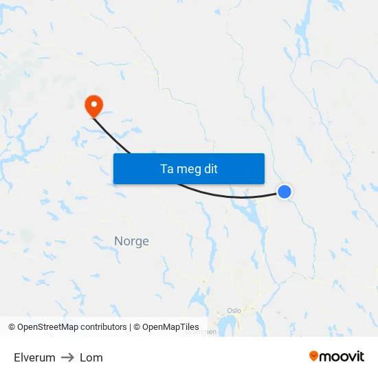 Elverum to Lom map