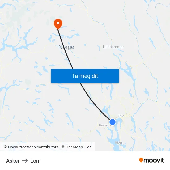 Asker to Lom map