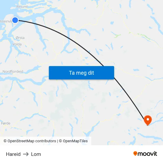 Hareid to Lom map