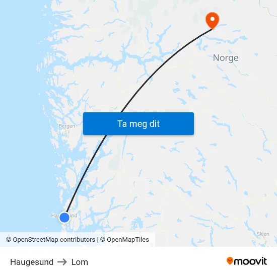 Haugesund to Lom map