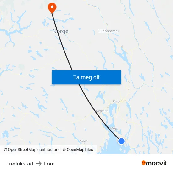 Fredrikstad to Lom map