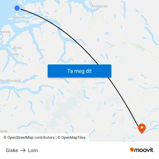 Giske to Lom map