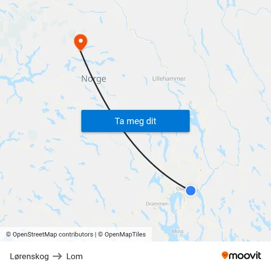 Lørenskog to Lom map