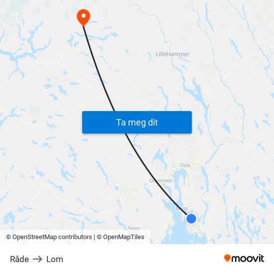 Råde to Lom map