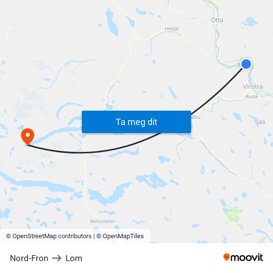 Nord-Fron to Lom map