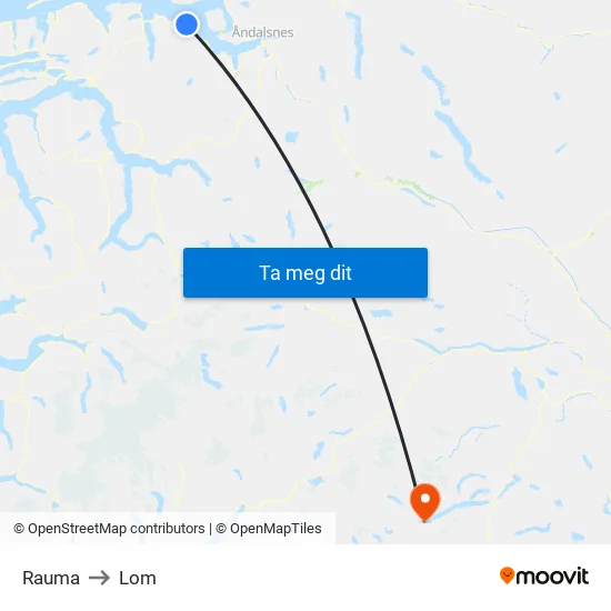 Rauma to Lom map