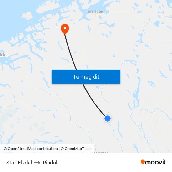 Stor-Elvdal to Rindal map