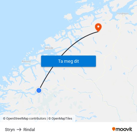 Stryn to Rindal map