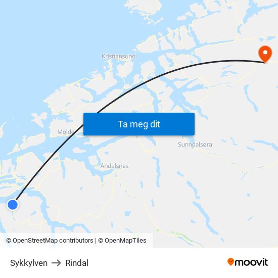 Sykkylven to Rindal map