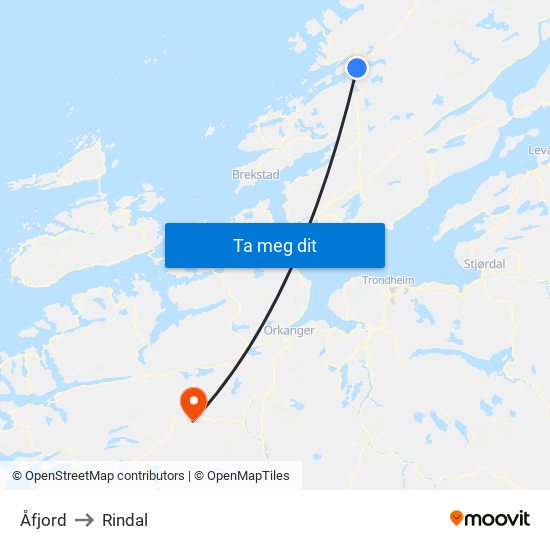 Åfjord to Rindal map