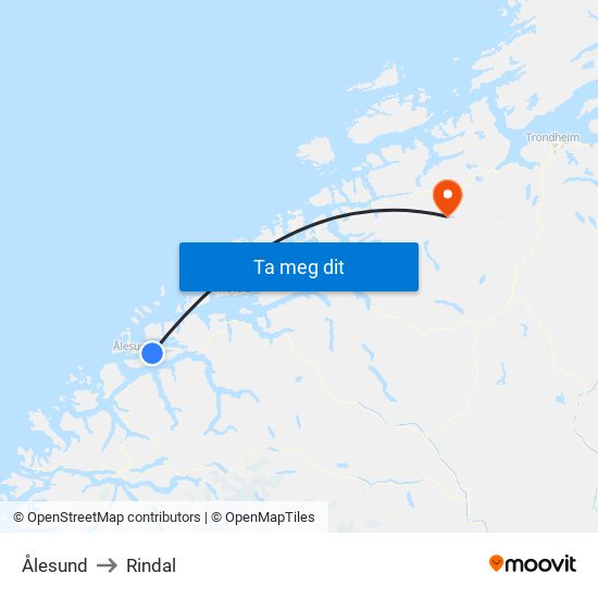 Ålesund to Rindal map