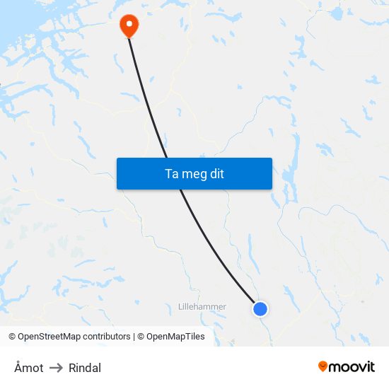 Åmot to Rindal map