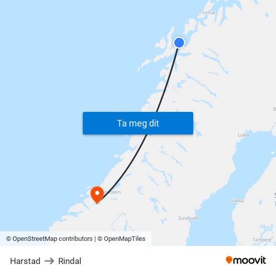 Harstad to Rindal map