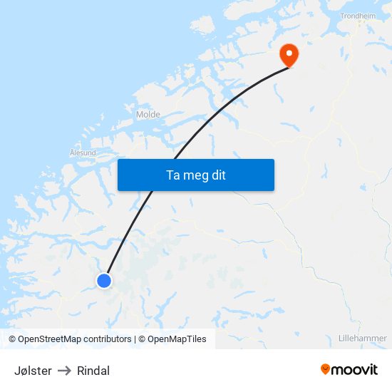 Jølster to Rindal map
