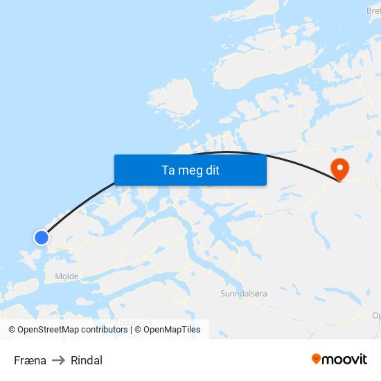 Fræna to Rindal map